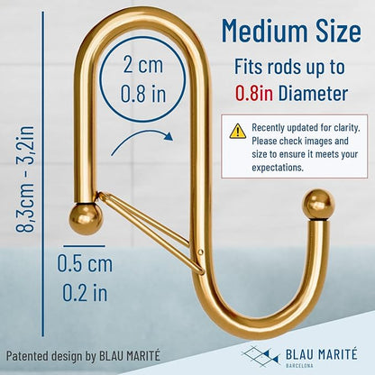 Blau Marité 10-Pack Metal S Hooks for Hanging – Heavy-Duty S-Shaped Hook with Safety Buckle – Fits Bars up to 0.8 In – Anti-Drop S-Hooks for Kitchen, Bathroom, Closet & Pot Racks – Gold (Medium)