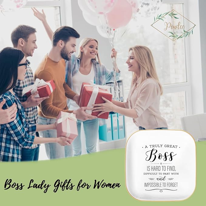 Piudee Boss Lady Gifts for Women, Gifts for Boss Jewelry Dish A Truly Great boss is Hard to find...and Impossible to Forget, Female Boss Gifts for Women Christmas Birthday Bosses Day Gifts