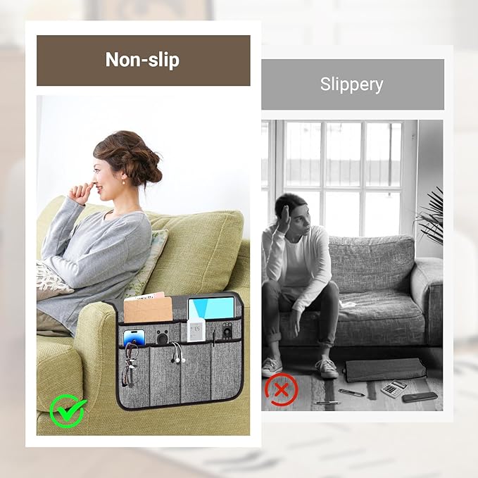 Meeall Armchair Caddy & Remote Control Holder for Couch & Recliner | Non-Slip Armrest Organizer with 6 Pockets for TV Remote, Phone, Tablet, Magazine & More, 19 x 35 Inches, Gray
