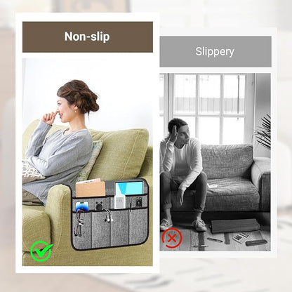 Meeall Armchair Caddy & Remote Control Holder for Couch & Recliner | Non-Slip Armrest Organizer with 6 Pockets for TV Remote, Phone, Tablet, Magazine & More, 19 x 35 Inches, Gray