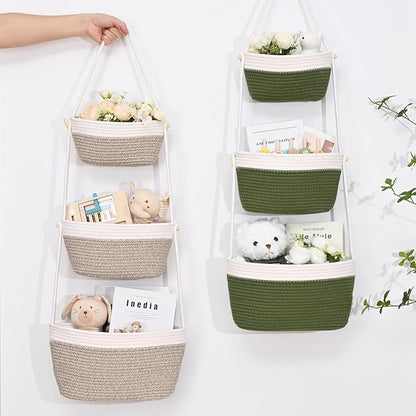 Hanging Storage Baskets, Over The Door Basket, Cotton Wall Baskets Storage, Hanging Door Basket with 4 Hooks