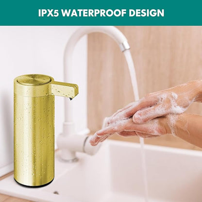 Mamiddle Automatic Soap Dispenser Stainless Steel with Sensor Infrared Soap Dispenser Electric IPX5 Waterproof USB-C Charging Motion Sensor for Kitchen & Bathroom (Gold)