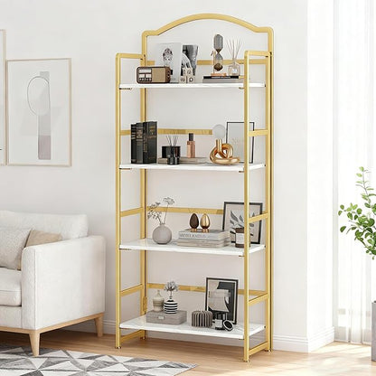 JSB No Assembly Folding Bookshelf, 4 Tier Book Shelf for Storage, Vintage Wood Foldable Bookcase for Living Room, Bedroom, Office Organization Shelves