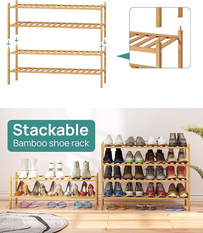 Shoe Rack, 4-Tier Long Shoe Rack for Entryway, Bamboo Wood Shoe Shelf for Closet & Hallway, Long 33IN | Beautiful | Functional | Sturdy | Durable