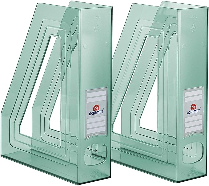Acrimet Magazine File Holder – Vertical Rack for Documents, Folders and Mail, Durable Plastic Desk Organizer for Office & Home, Clear Green (2 Pack)