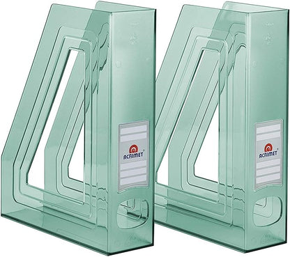Acrimet Magazine File Holder – Vertical Rack for Documents, Folders and Mail, Durable Plastic Desk Organizer for Office & Home, Clear Green (2 Pack)