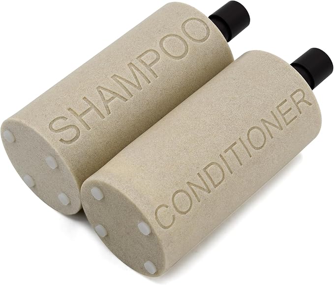 Indecor Home Resin 2 Pack Shampoo, Conditioner or Body Wash Dispenser Set, Luxurious Refillable Pump Bottles with Matte Pump Top and Embossed Text, Durable Design for Bathroom and Shower