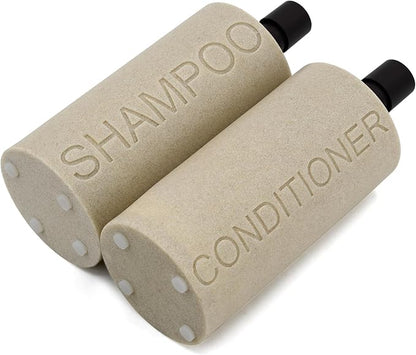 Indecor Home Resin 2 Pack Shampoo, Conditioner or Body Wash Dispenser Set, Luxurious Refillable Pump Bottles with Matte Pump Top and Embossed Text, Durable Design for Bathroom and Shower
