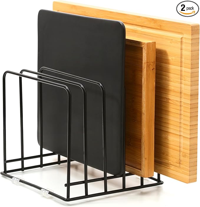 QSYZanZan Cutting Board Organizer (2 Pc), Kitchen Cabinet Organizer, Baking Sheet Holder with 5 Divided Slots, for Countertop or Cabinet Storage, Space Saving
