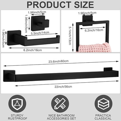 Gisafai 10 Pcs Black Bathroom Hardware Accessories Set 23.6 Inch Bath Towel Bar Kit Stainless Steel Bathroom Hardware Set Towel Racks Ring Robe Hooks Paper Holder for Wall Mounted