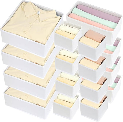 16 Pack Drawer Organizer Clothes, Foldable Fabric Dresser Organizer Closet Organizers and Storage Box for Underwear,Folded Clothes,Baby Clothing,Socks,Bra,Towels,Ties(White)