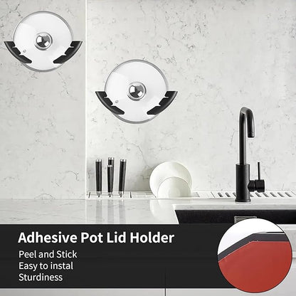 AURIVISTA Universal Pot Lid Organizer for Cabinet, 4 Pack Pan Lids Organizers Inside Cabinet Door Wall Mount Pots Top Storage Organizer Rack Holder Holder for Kitchen, Fits 6" to 13.5" (Black)