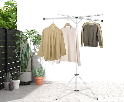Folding Tripod Clothes Drying Rack, Silver Portable Drying Rack, Adjustable Height and Extendable, X-Shaped Adjustable Laundry Rack with 10 Windproof Hooks for Drying Skirts, Shirts, Pants