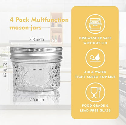 4 oz/120 ml Clear Glass Storage Canister with Airtight Lid, Small Cute Decorative Mason Container Jar for Salad, Overnight Oats, Snacks, Yogurt, Cereal, Fruit, Spice, Sugar, Coffee-12 Pack