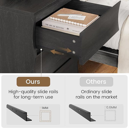 SUCSSRICH Black Nightstand, Night Stand with 3 Drawers, Modern Nightstand with Large Storage, Silent Slides, Wooden End Side Table, Bedside Table with 3 Drawers for Bedroom