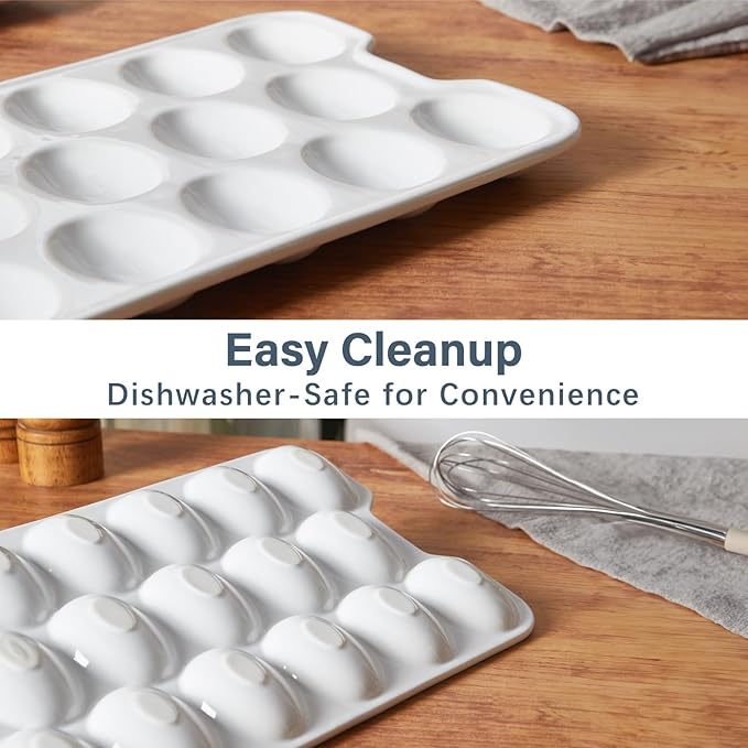 ONEMORE Ceramic Deviled Egg Platter, Christmas Deviled Egg Tray 17-Hole Rectangular Fridge Eggs Holder Appetizer Serving Tray for Entertaining, Easter, Parties, Gatherings & Holidays - Dishwasher Safe