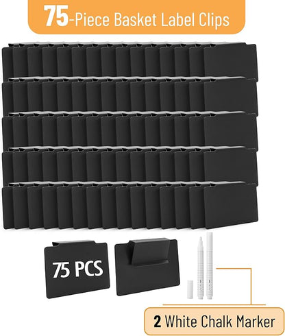 Mr. Pen - Storage Bin Labels Clip On Set Bulk, 77 pcs, 75 Removable Bin Labels Clip On with 2 Chalk Markers, Black Plastic