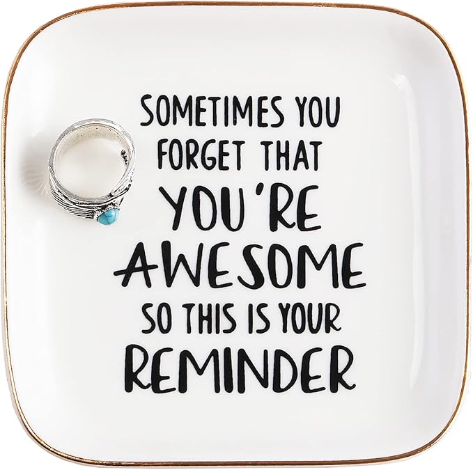 PUDDING CABIN Inspirational Gifts for Women Ring Dish You're Awesome So This is Your Remind Birthday Gifts for Women Unique, Friends Gifts for Her Mom Sister Coworker