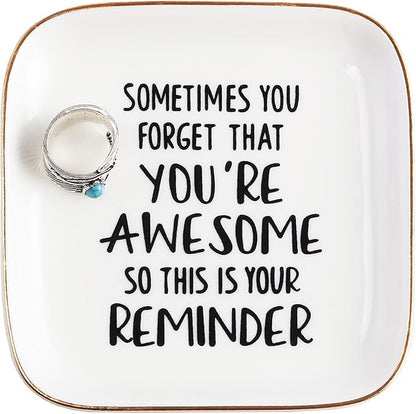 PUDDING CABIN Inspirational Gifts for Women Ring Dish You're Awesome So This is Your Remind Birthday Gifts for Women Unique, Friends Gifts for Her Mom Sister Coworker