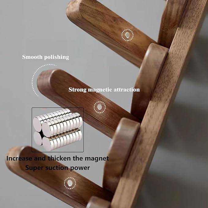 Wall Mounted Coat RackHooks Piano Key Hangers Natural Solid Wood Hanger Non-Woven Fabric Clothes Hangers for Closet, Kitchen, Bedroom, Bathroom, Entryway (Moon Walnut-Beech, 6 Hooks)
