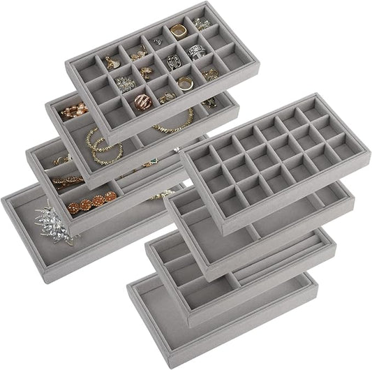 yarlung 8 Pack Velvet Jewelry Trays, Drawer Insert Jewelry Organizer Earring and Ring Storage, Divided Jewelry Holder for Bracelet Display, Necklace, Brooch, Watch