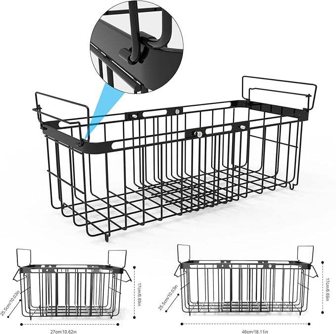 Freezer Organizer Bins, 2 Pack Expandable Stackable Hangable Chest Freezer Containers with Handles, Adjustable From 10.3" to 14.2" Storage Baskets for Fridge, Deep Freezer, Cabinet, Pantry, Kitchen
