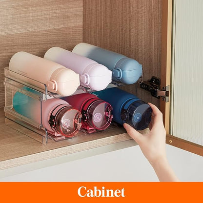 Lifewit 2 Tier Stackable Water Bottle Organizer for Cabinet, 2 Pack Plastic Bottle Holder Fits 6 Bottles/Tumblers up to 3.8" Diameter for Pantry/Countertop/Cupboard, 28 x 19 x 15 cm/11 x 7.5 x 5.7"