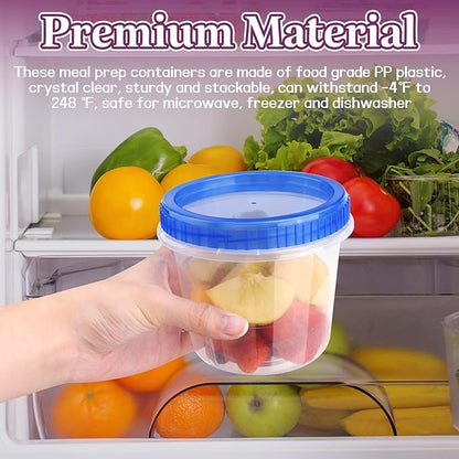 ISUSSER 12 Pack Freezer Containers with Screw On Lids, 24 Oz Stackable Reusable Plastic Storage Container, Airtight Plastic Food Storage Containers with Twist Top Lids for Food Soup Jello Sauce