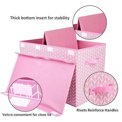 Mayniu Large Toy Storage Box Chest for Girls Kids, Sturdy Toy Box Bin Organizer Baskets with Lid for Living Room, Nursery, Closet, Bedroom, Playroom 25"x13" x16" (Pink)