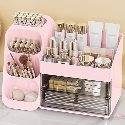 Anylady Makeup Organizer with Drawers, Skincare Organizer (Large Size Thick), Storage Box Cosmetic Display Cases, Make up Organizers for Vanity, Dresser, Desk, Kitchen, Countertop (Pink)