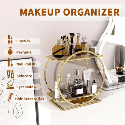 YIWANFW Perfume Organizer for Dresser, 2 Tier Bathroom Counter Organizers and Storage, Gold Makeup Organizer for Vanity, Bathroom Accessories & Decor, Skincare Perfume Trays Cosmetic Display Holder