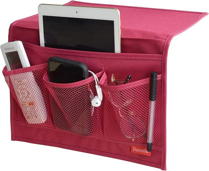 DuomiW Bedside Storage Organizer, Bedside Caddy, Table Cabinet Storage Organizer, TV Remote Control, Phones, Magazines, Tablets, Accessories (Red)