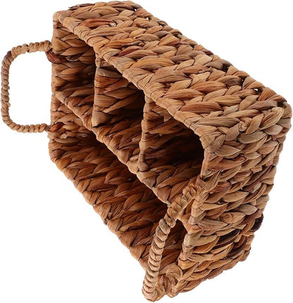 Woven Cutlery Organizer Basket Divided Hyacinth Design for Tabletop Cabinet Natural Storage for Silverware Snacks Stylish Space-saving Home Decor