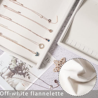 Coward Set of 2 Stackable Necklace Holder Organizer Tray Velvet Necklace Display Stand for Selling Jewelry Box Case for Storage (beige(necklace+necklace))
