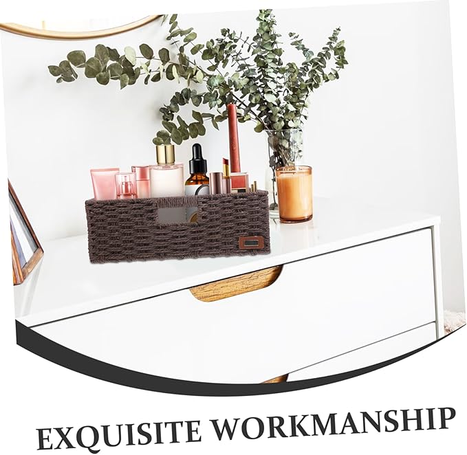 Garneck Woven Decorative Storage Basket for Home Organization Simple and Elegant Design Versatile Sundries Basket for Office Kitchen Bathroom Bedroom Rustic Rattan Style