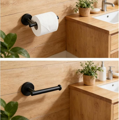 5Pcs Matte Black Bathroom Hardware Towel Bar Accessories Set 23.6 Inch SUS304 Stainless Steel Bath Towel Racks with Toilet Paper Holder Shelf for Bathroom Kitchen Wall Mounted, Middle Removable