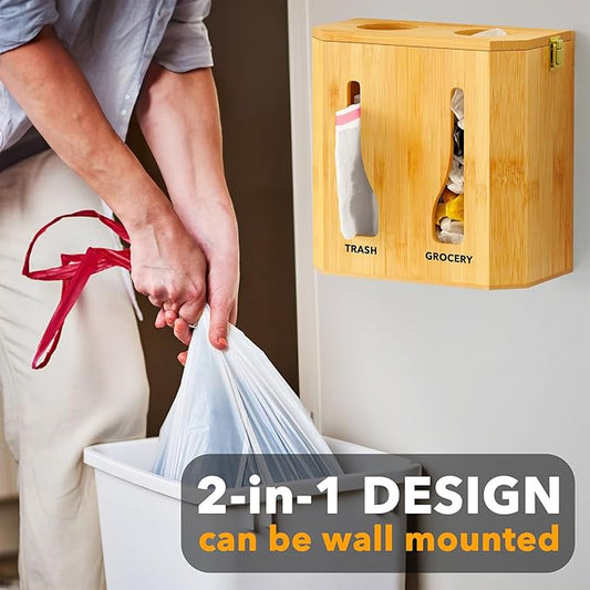SpaceAid Bamboo 2 in 1 Garbage Bag Roll Holder & Dispenser, Under Sink Organizer for Kitchen Storage