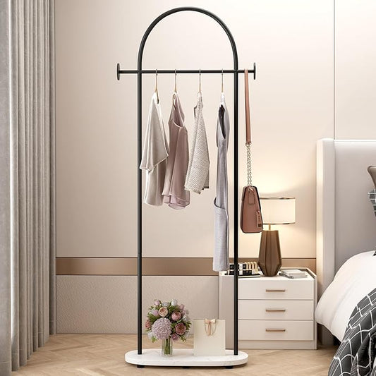 Black Clothing Racks, Modern Industrial Clothes Rack with Shelf, Heavy Duty Freestanding Coat Rack, Metal Coat Hanger Stand with Hooks for Boutique Office