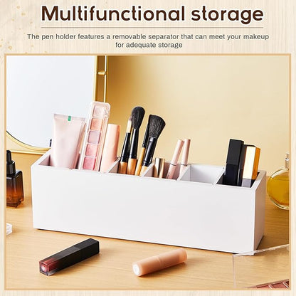 Jetec Wooden Pencil Pen Holder for Desk 6 Compartments Wood Office Desk Organizers for Countertop Adjustable Makeup Brush Organizer Silverware Caddy for Party, Home, Art Supplies(White)