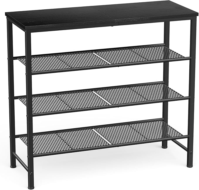 Kitsure Shoe Rack - 4-Tier Shoe Organizer with Wooden Top & Leveling Feet, Easy-Assembly, Rust-Resistant Metal Shoe Shelf for Closet, Entryway, Bedroom, 29.5" x 11.4" x 24.8", Black
