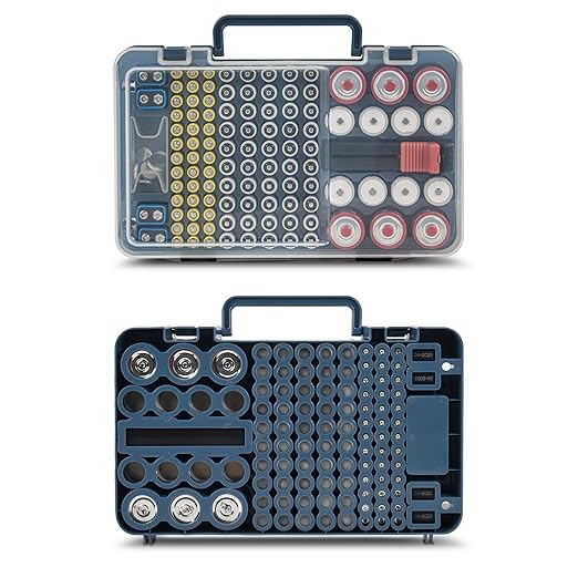 Battery Organizer Storage Case with Tester Checker. Batteries Holder Box Container for 120+ AA AAA 9V C D Lithium CR2025 CR1632 CR2032 Coin Cell Battery with Wall-Mounted Design -Blue