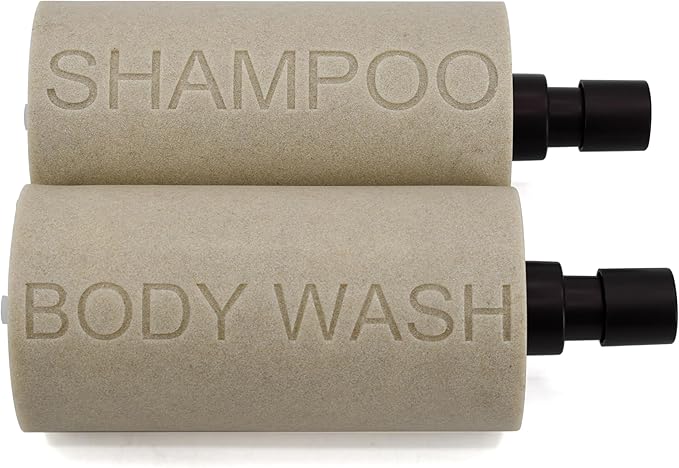 Indecor Home Resin 2 Pack Shampoo, Conditioner or Body Wash Dispenser Set, Luxurious Refillable Pump Bottles with Matte Pump Top and Embossed Text, Durable Design for Bathroom and Shower