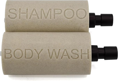 Indecor Home Resin 2 Pack Shampoo, Conditioner or Body Wash Dispenser Set, Luxurious Refillable Pump Bottles with Matte Pump Top and Embossed Text, Durable Design for Bathroom and Shower