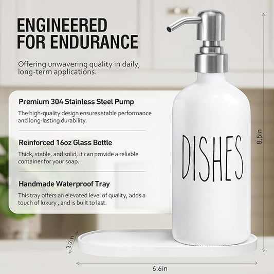 MOMEEMO Soap Dispenser for Kitchen Sink, White Soap Dispenser with Silver Metal Pump, Suitable for Kitchen Decor and Accessories. (White & Silver)