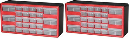 Akro-Mils 26-Drawer Plastic Drawer Storage Cabinet for Garage Organization, Bead Organizer, Building Bricks Storage, Teacher Toolbox, Makeup Organizer, 20-Inch W x 6-Inch D x 10-Inch H, 10126 Red