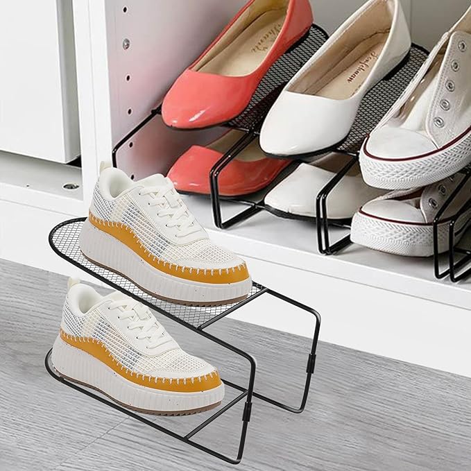 12Pack Shoe Slots Organizer Metal Shoe Stacker Shoe Storage Organizers for Closet Space Saver 50% Shoe Rack Holder for a Pair of Shoes (Black)
