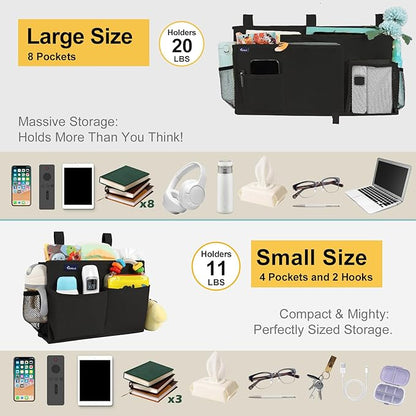 Surblue Bedside Caddy Bunk Bed Storage Organizer Hanging Pockets for College Dorm Rooms, Hospital Beds, Baby Bed Rails, Camping, RV, Small and Large Set, Black