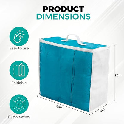 VitalUp 6 pack Clear Plastic Storage Bag with Zipper, Foldable Moving Bag for Comforters, Blankets, Bedding, Storage Containers, Breathable, Durable Clothes and Duvet Closet Organizers, 20x20x8