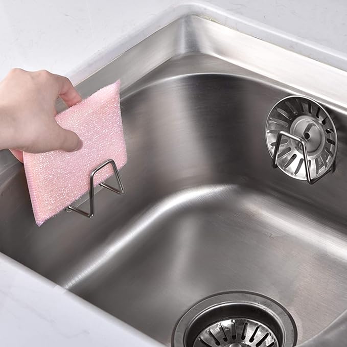 NEXCURIO Adhesive Sponge Holder Sink Caddy for Kitchen Accessories - SUS304 Stainless Steel Rust Proof Waterproof, Quick Drying (2 Pack)