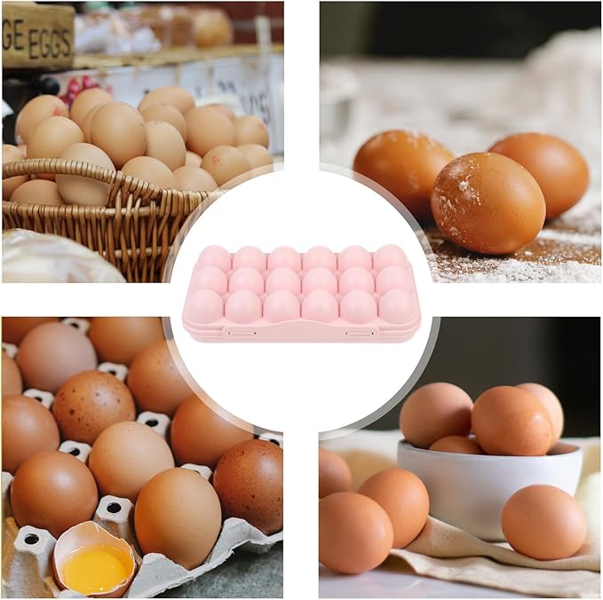 UPKOCH Pink Plastic Egg Container for Refrigerator 18-Egg Storage Organizer with Lid Stackable Holder for Kitchen Fridge Reusable Fresh Box